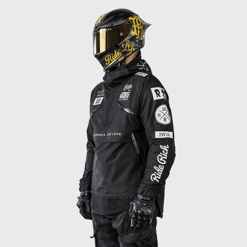 Ride Rich Concord Armoured GP Anorak Softshell Motorcycle Jacket - All Black